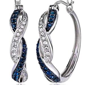 🌹925 Sterling Silver Blue CZ Twist Hoop Earrings Anniversary Christmas gift